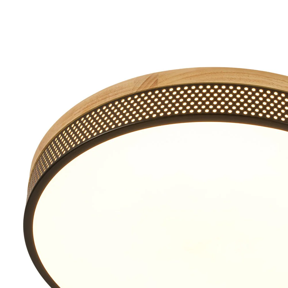 Rustic Black Mesh Wooden Dimmable LED Round Ceiling Light - Image 15