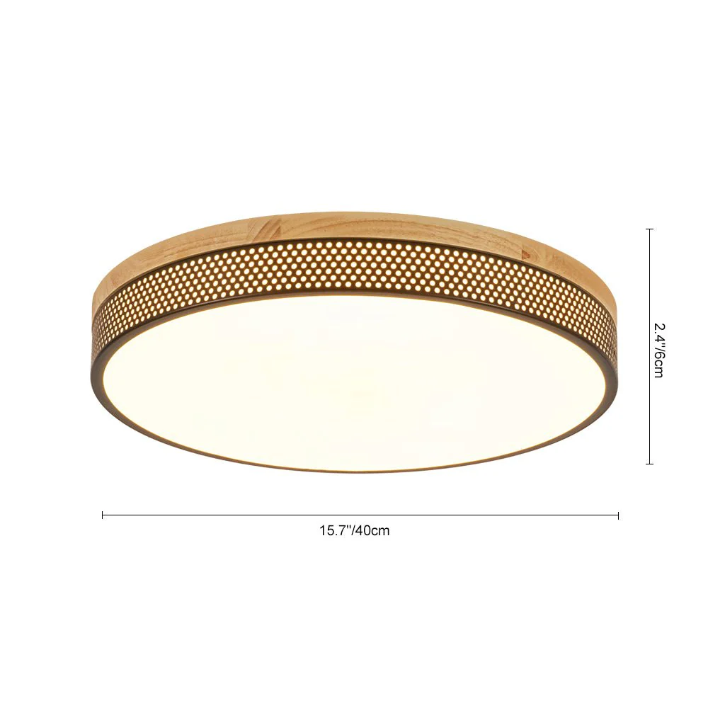 Rustic Black Mesh Wooden Dimmable LED Round Ceiling Light - Image 3