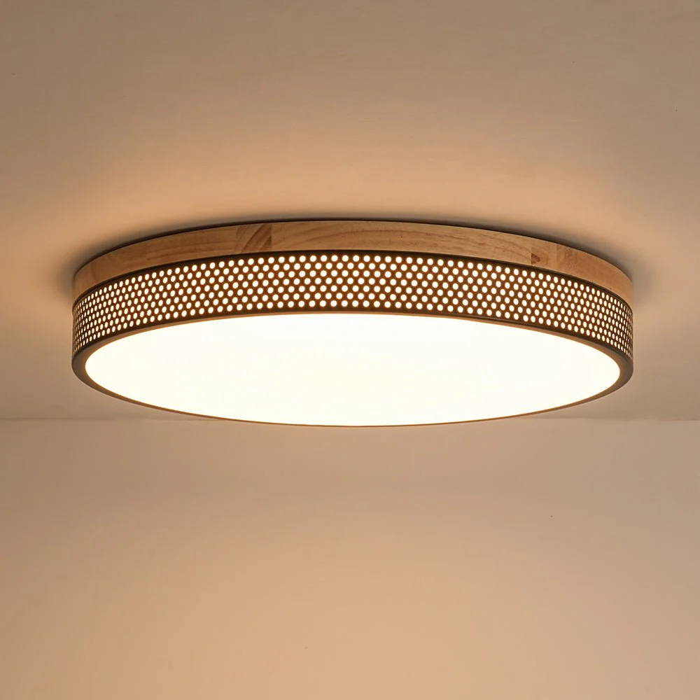 Rustic Black Mesh Wooden Dimmable LED Round Ceiling Light - Image 4