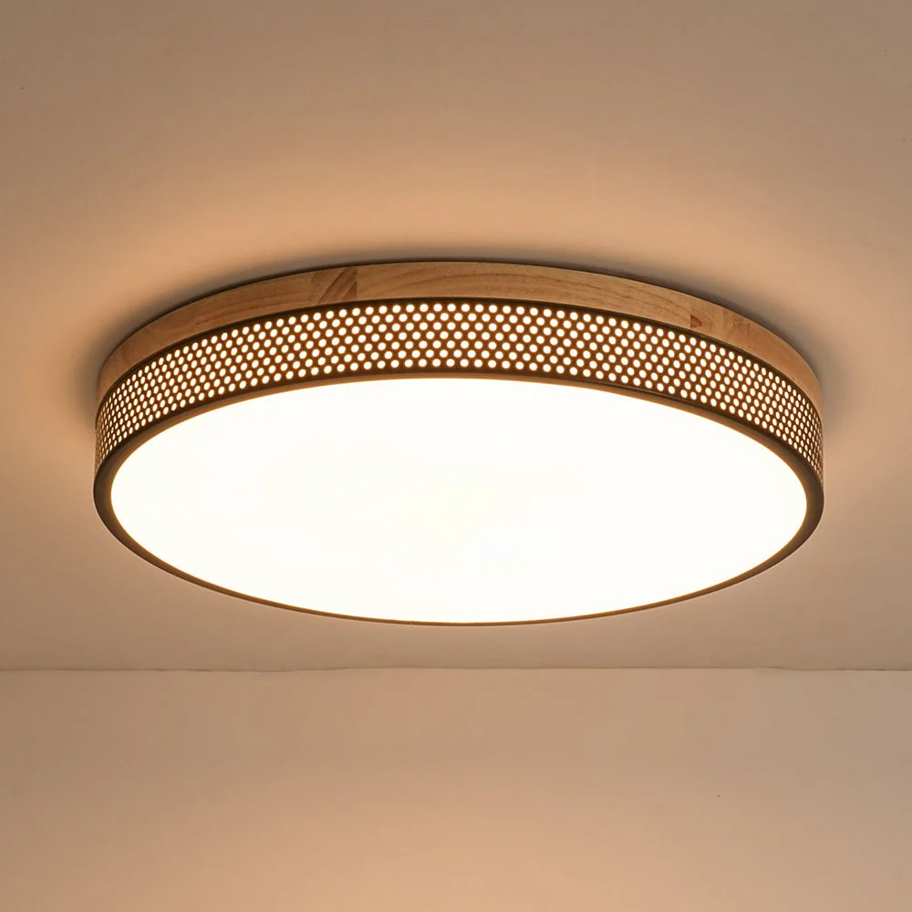 Rustic Black Mesh Wooden Dimmable LED Round Ceiling Light - Image 5