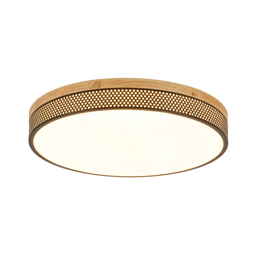Rustic Black Mesh Wooden Dimmable LED Round Ceiling Light - Image 6