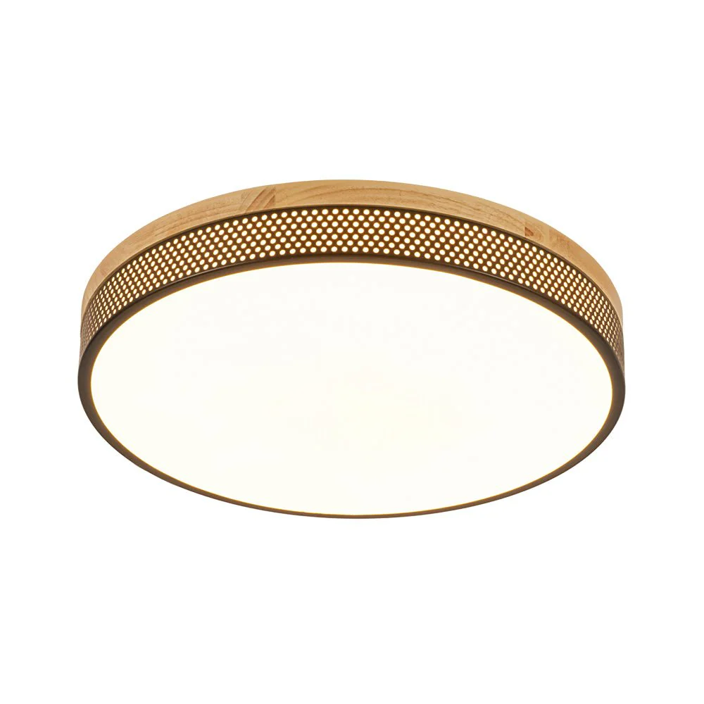 Rustic Black Mesh Wooden Dimmable LED Round Ceiling Light - Image 8
