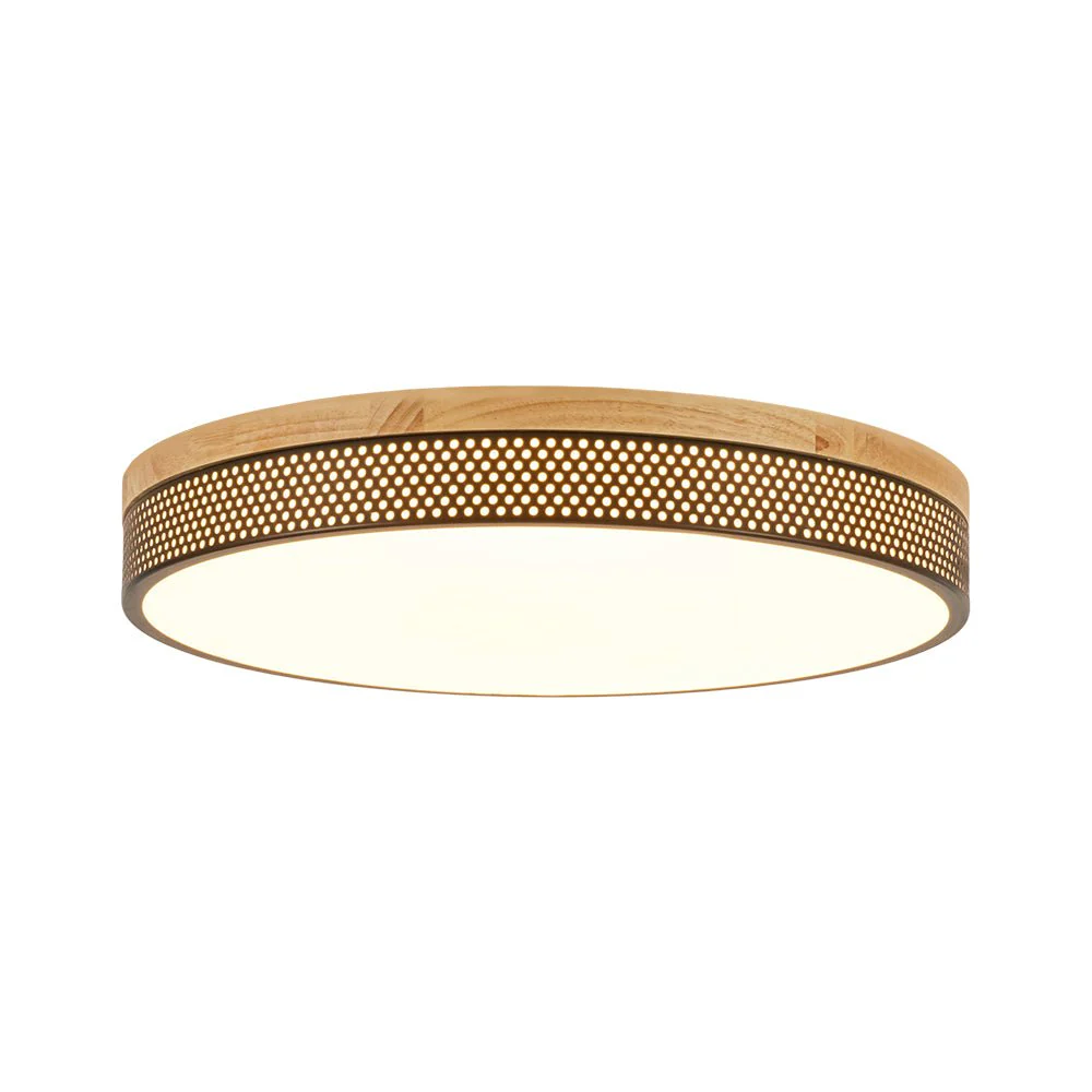 Rustic Black Mesh Wooden Dimmable LED Round Ceiling Light - Image 9