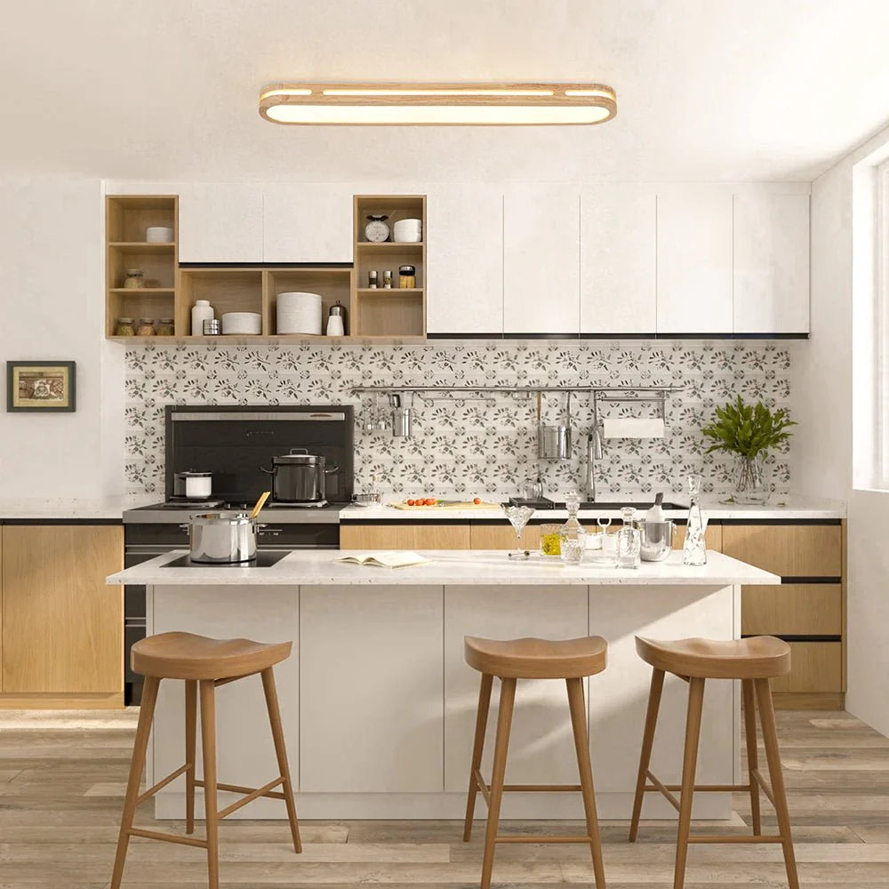 Rustic Dimmable LED Wood Oval Flush Mount Light - Image 2