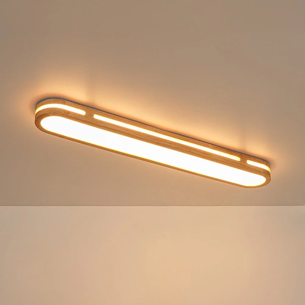 Rustic Dimmable LED Wood Oval Flush Mount Light - Image 4