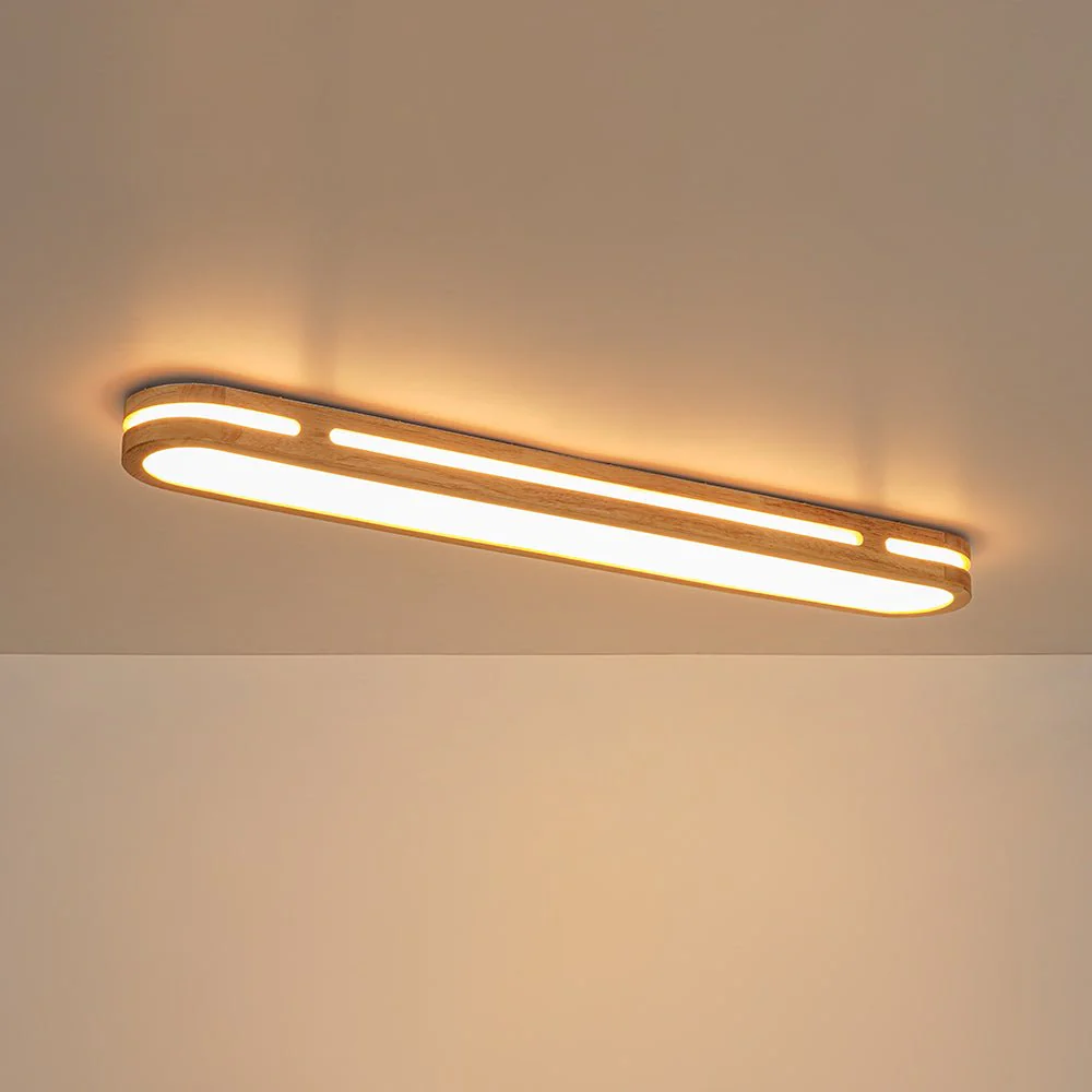 Rustic Dimmable LED Wood Oval Flush Mount Light - Image 5