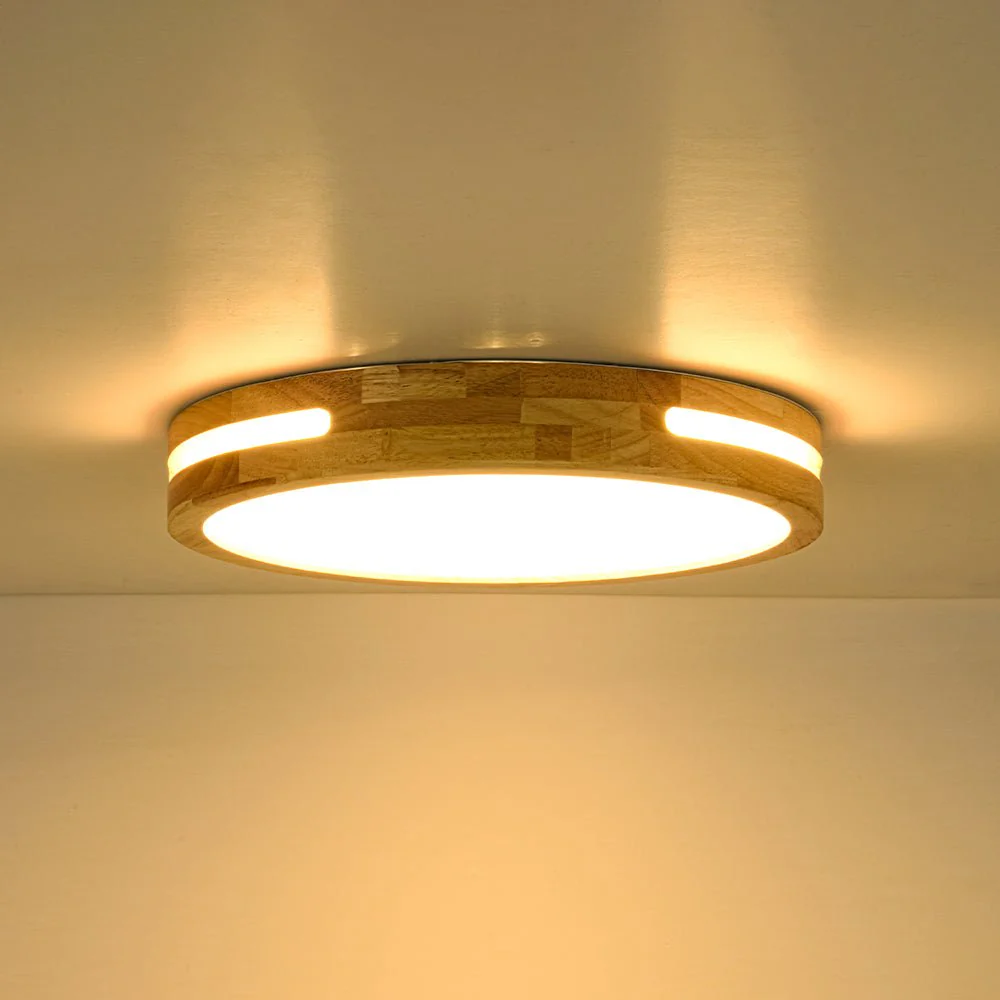 Rustic Dimmable LED Wood Round Flush Mount Light - Image 17