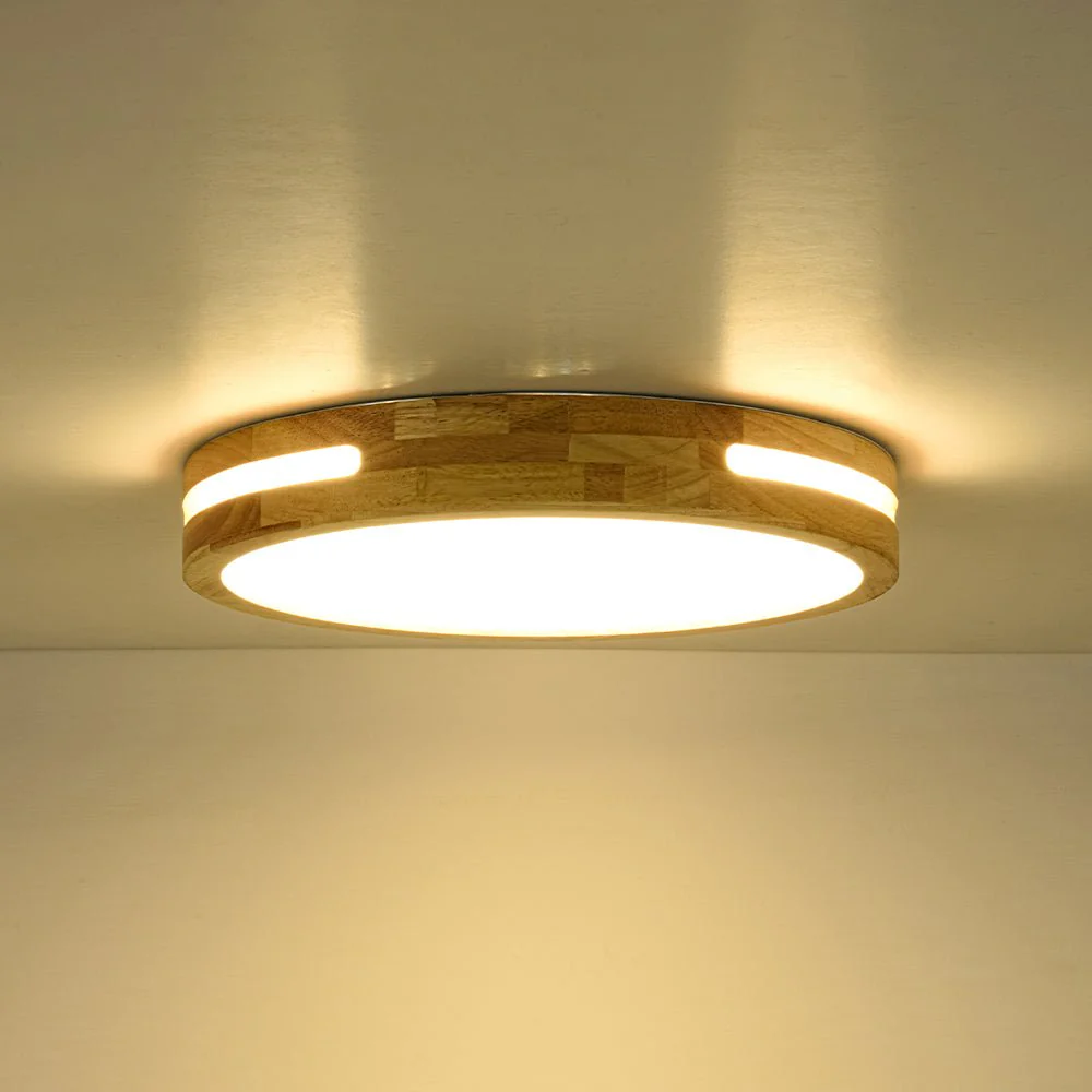 Rustic Dimmable LED Wood Round Flush Mount Light - Image 18