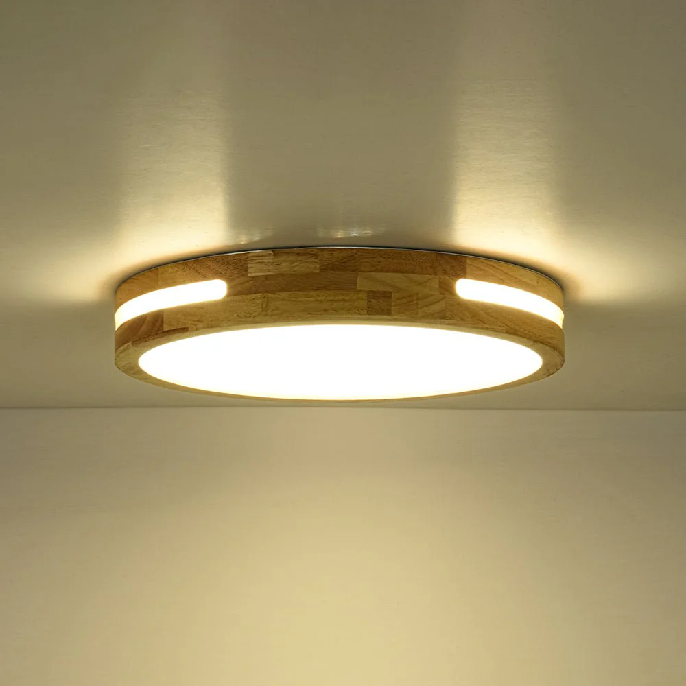 Rustic Dimmable LED Wood Round Flush Mount Light - Image 19