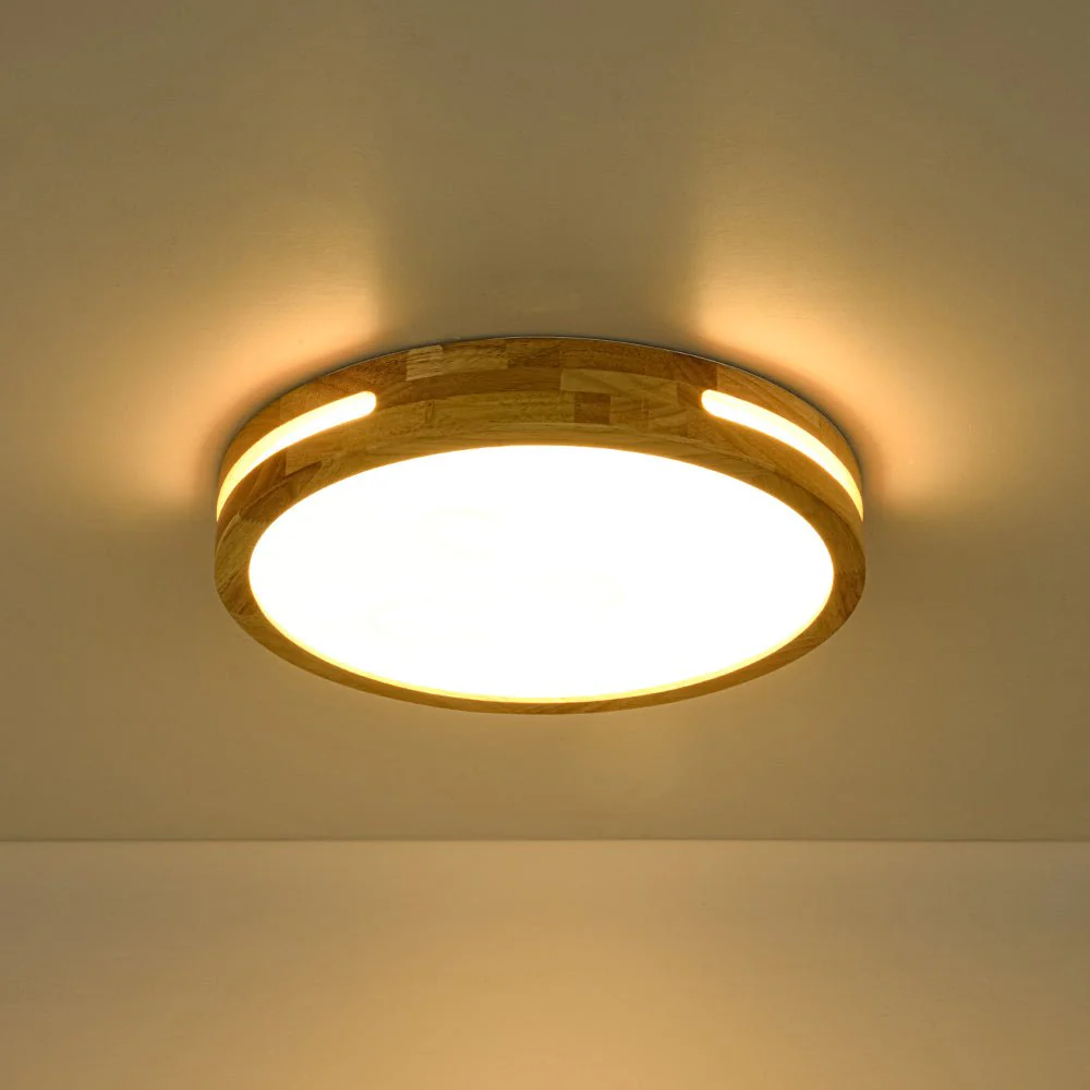 Rustic Dimmable LED Wood Round Flush Mount Light - Image 22