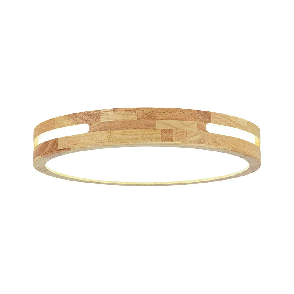 Rustic Dimmable LED Wood Round Flush Mount Light - Image 3