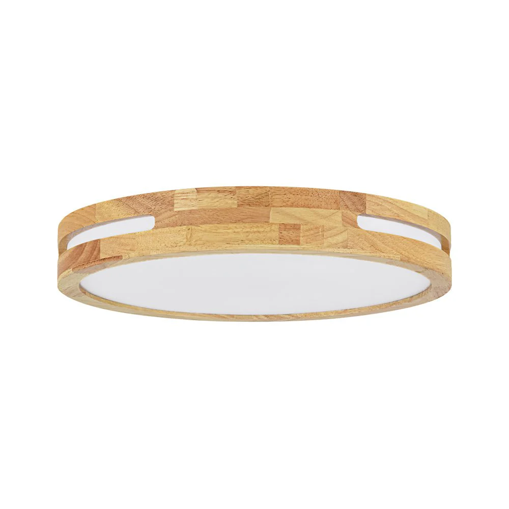 Rustic Dimmable LED Wood Round Flush Mount Light - Image 5