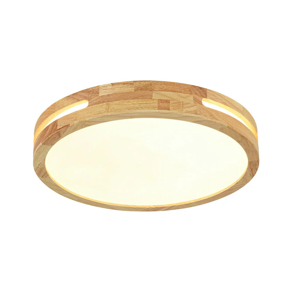 Rustic Dimmable LED Wood Round Flush Mount Light - Image 7