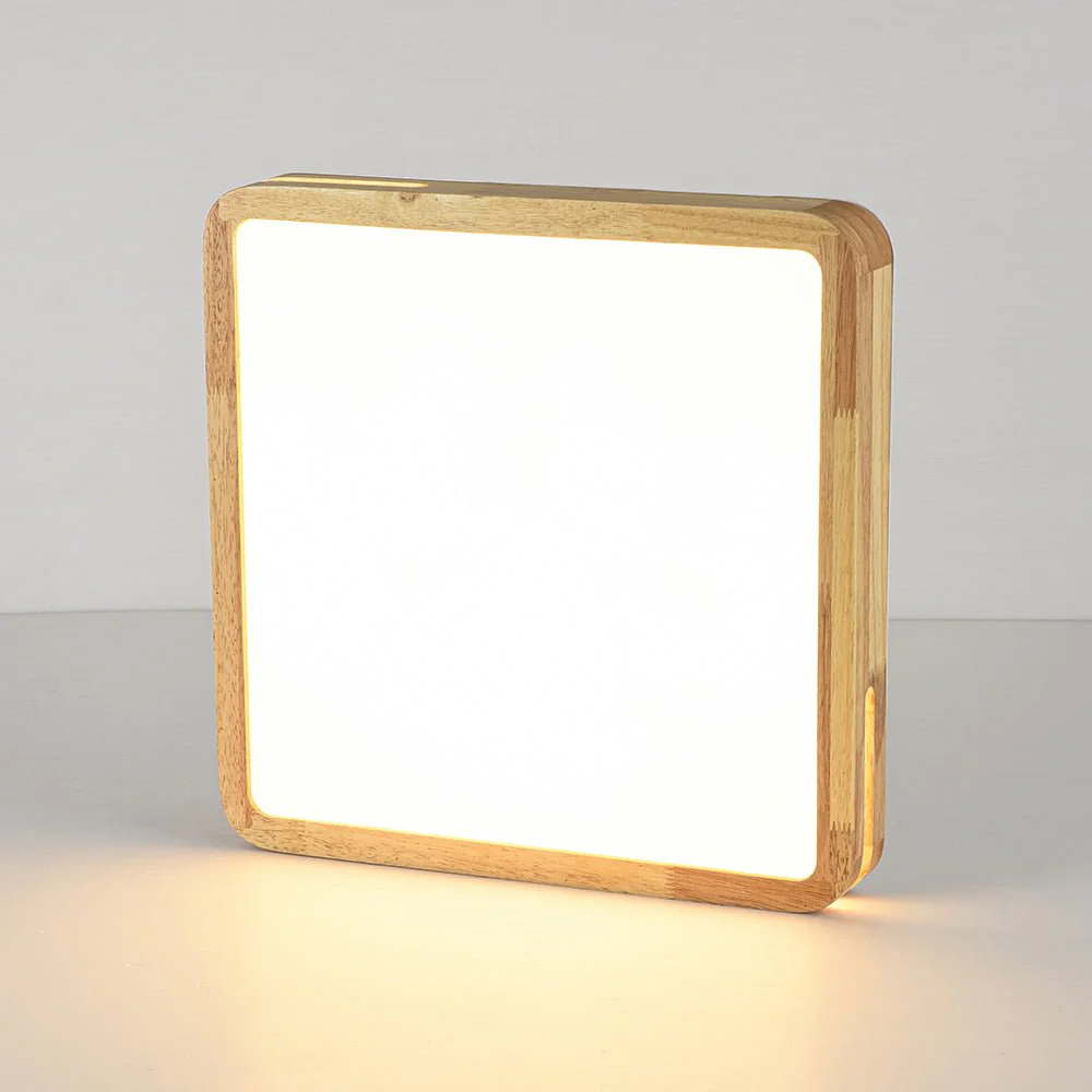Rustic Dimmable LED Wood Square Flush Mount Light - Image 11