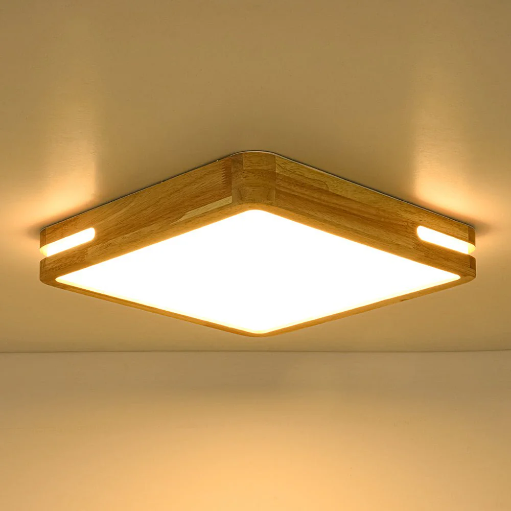Rustic Dimmable LED Wood Square Flush Mount Light - Image 12