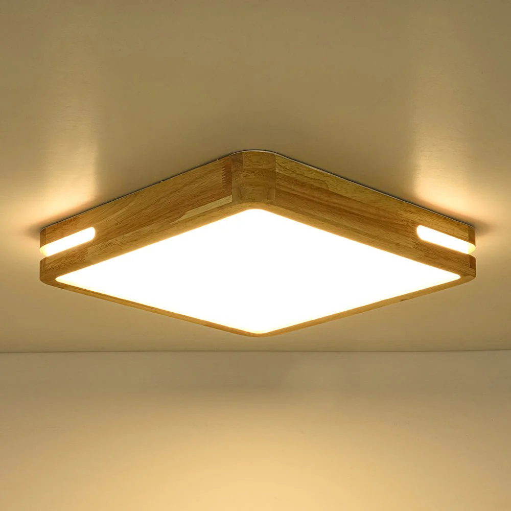 Rustic Dimmable LED Wood Square Flush Mount Light - Image 13