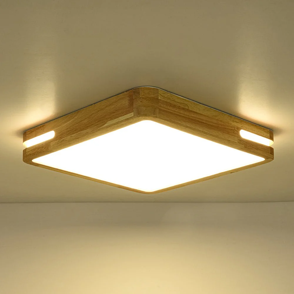 Rustic Dimmable LED Wood Square Flush Mount Light - Image 14