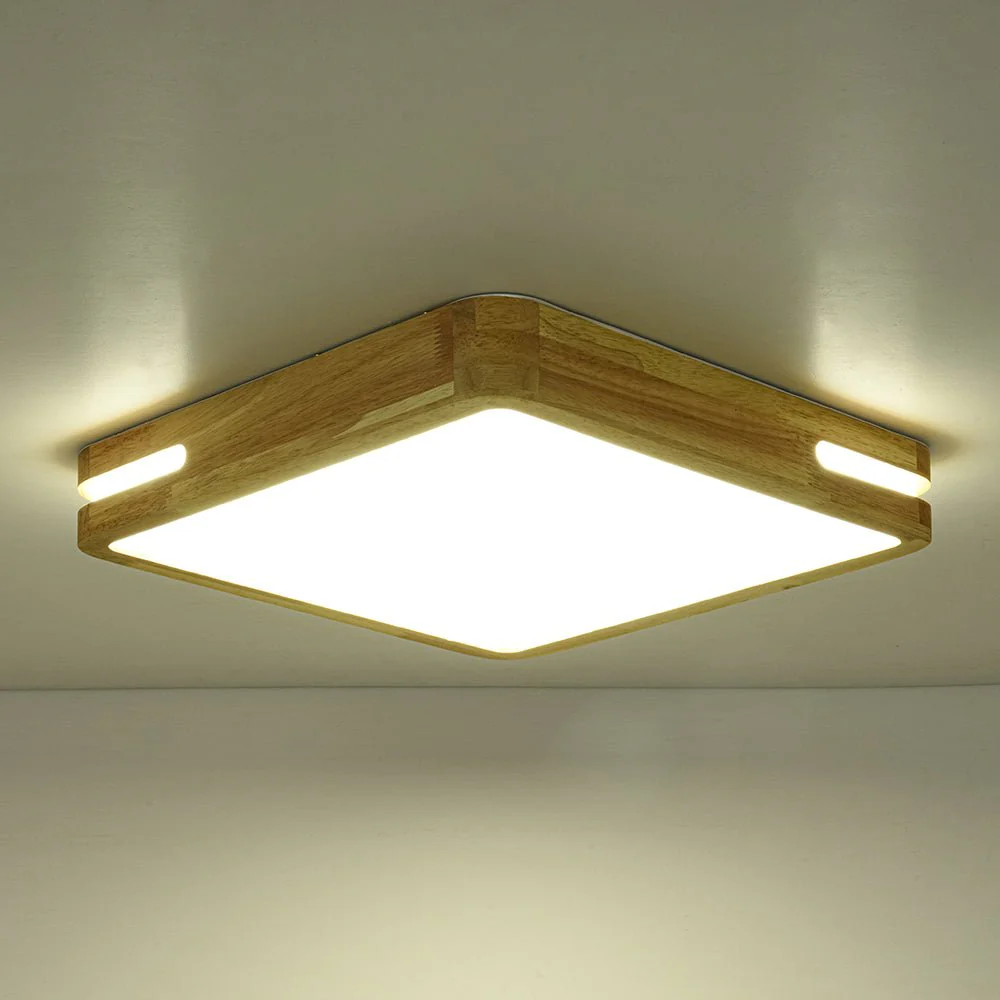 Rustic Dimmable LED Wood Square Flush Mount Light - Image 15