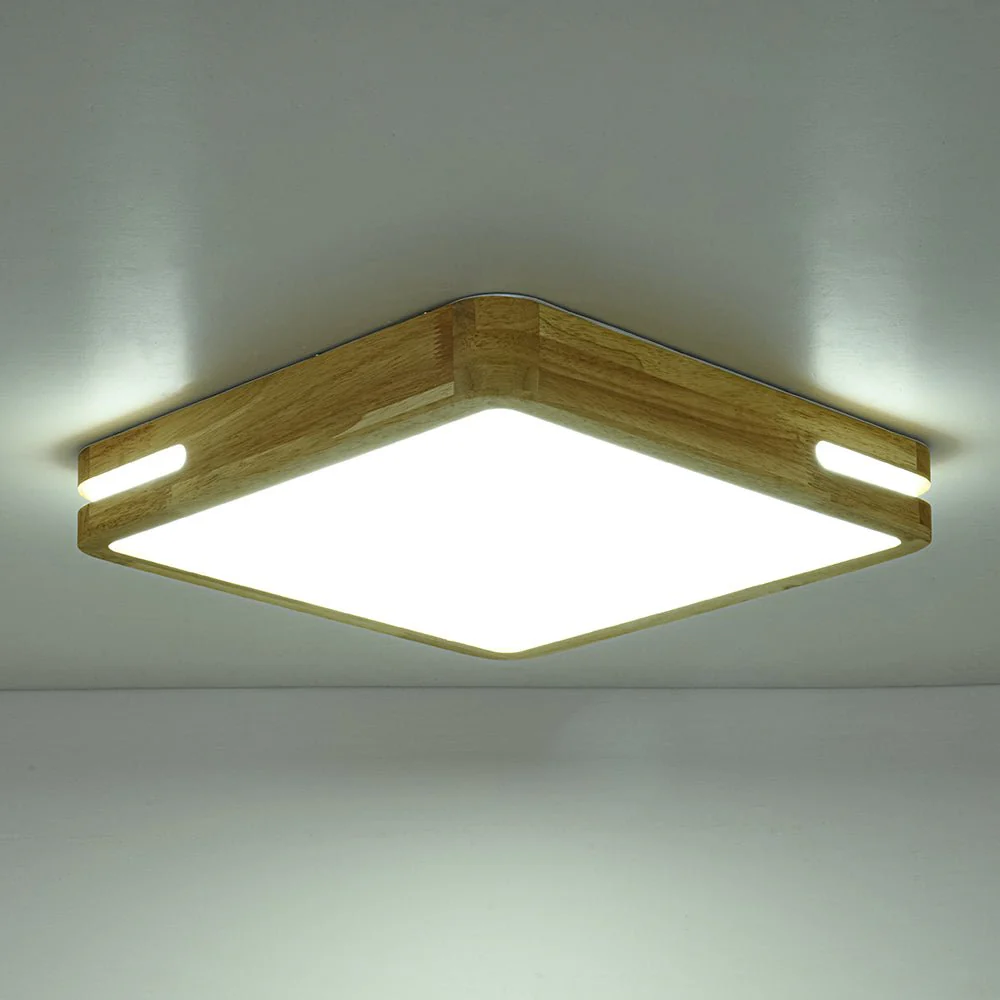Rustic Dimmable LED Wood Square Flush Mount Light - Image 16
