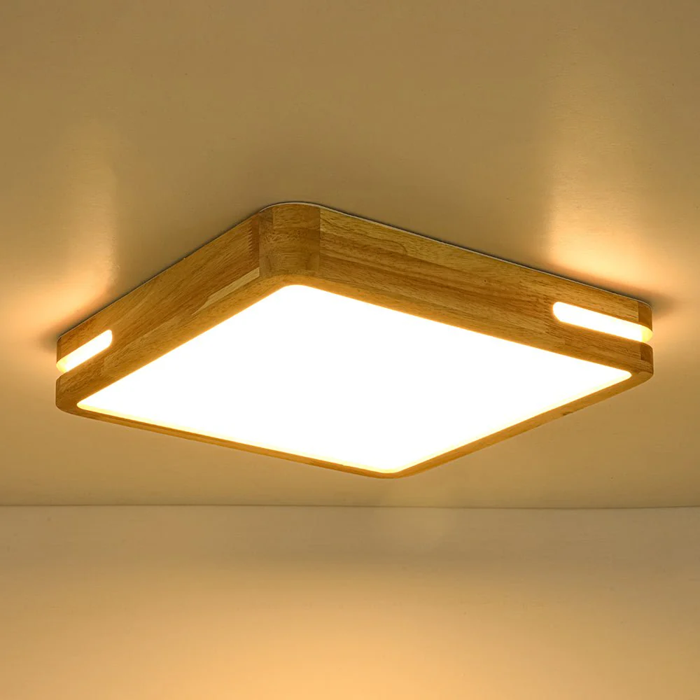 Rustic Dimmable LED Wood Square Flush Mount Light - Image 17