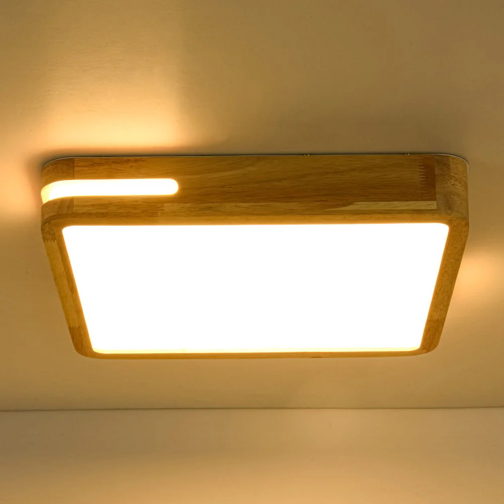 Rustic Dimmable LED Wood Square Flush Mount Light - Image 18