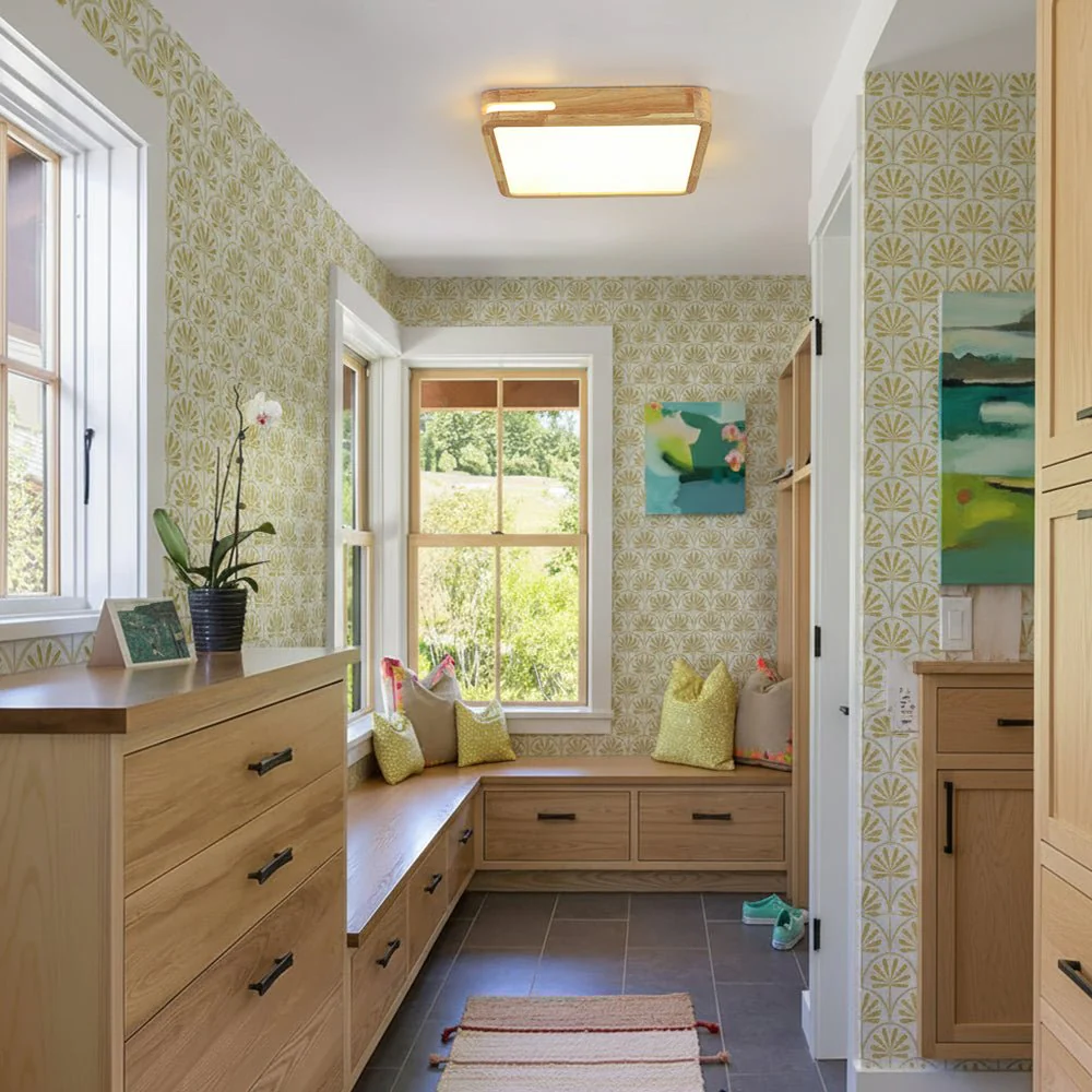 Rustic Dimmable LED Wood Square Flush Mount Light - Image 2