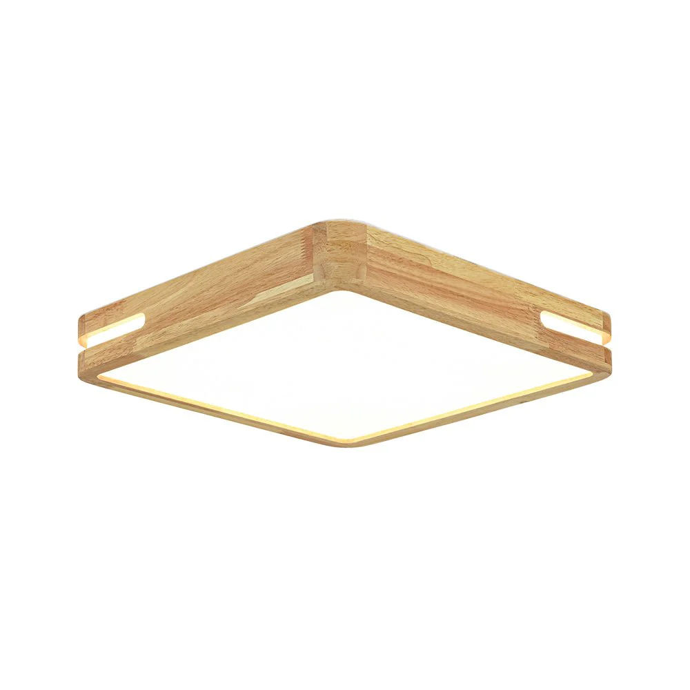 Rustic Dimmable LED Wood Square Flush Mount Light - Image 3