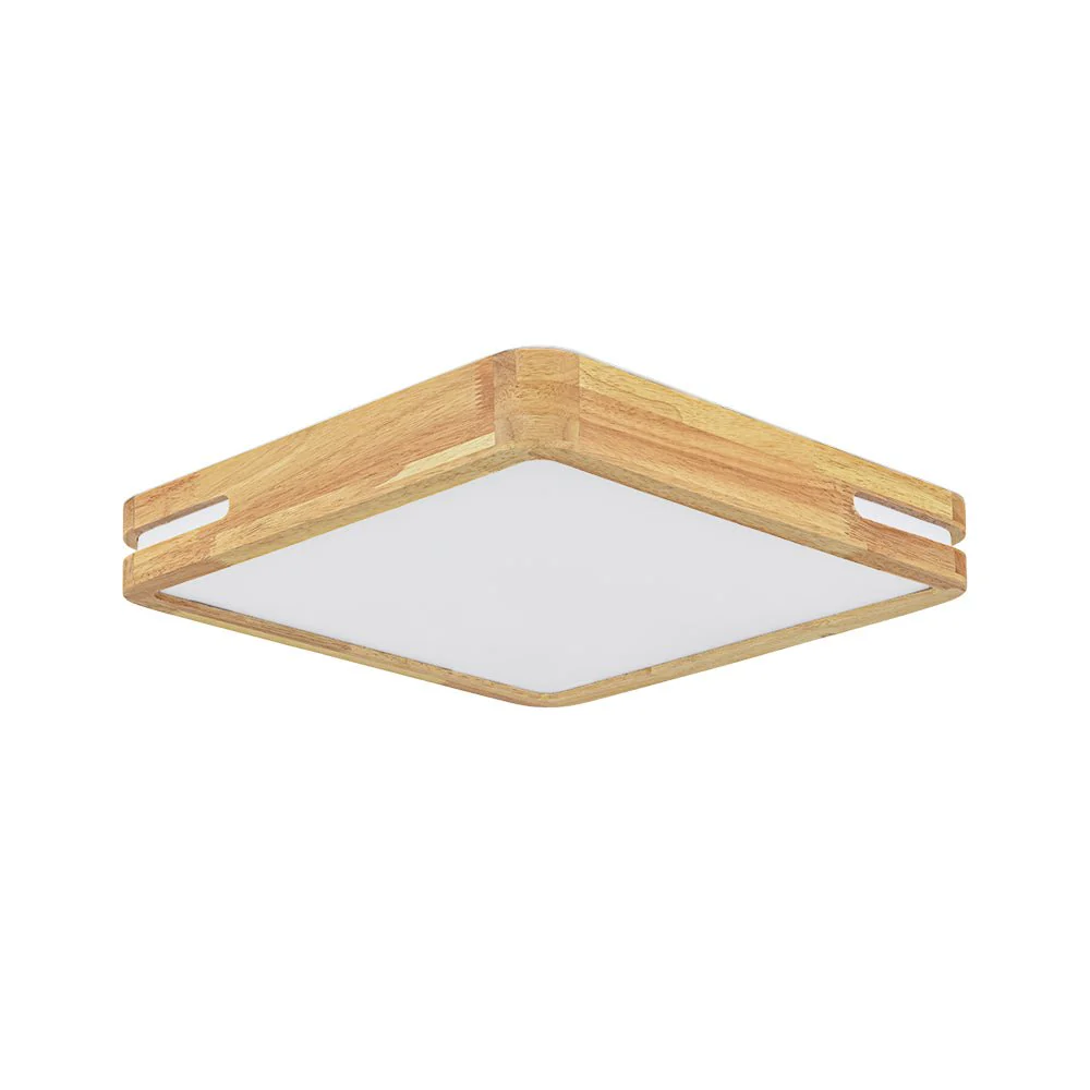 Rustic Dimmable LED Wood Square Flush Mount Light - Image 4
