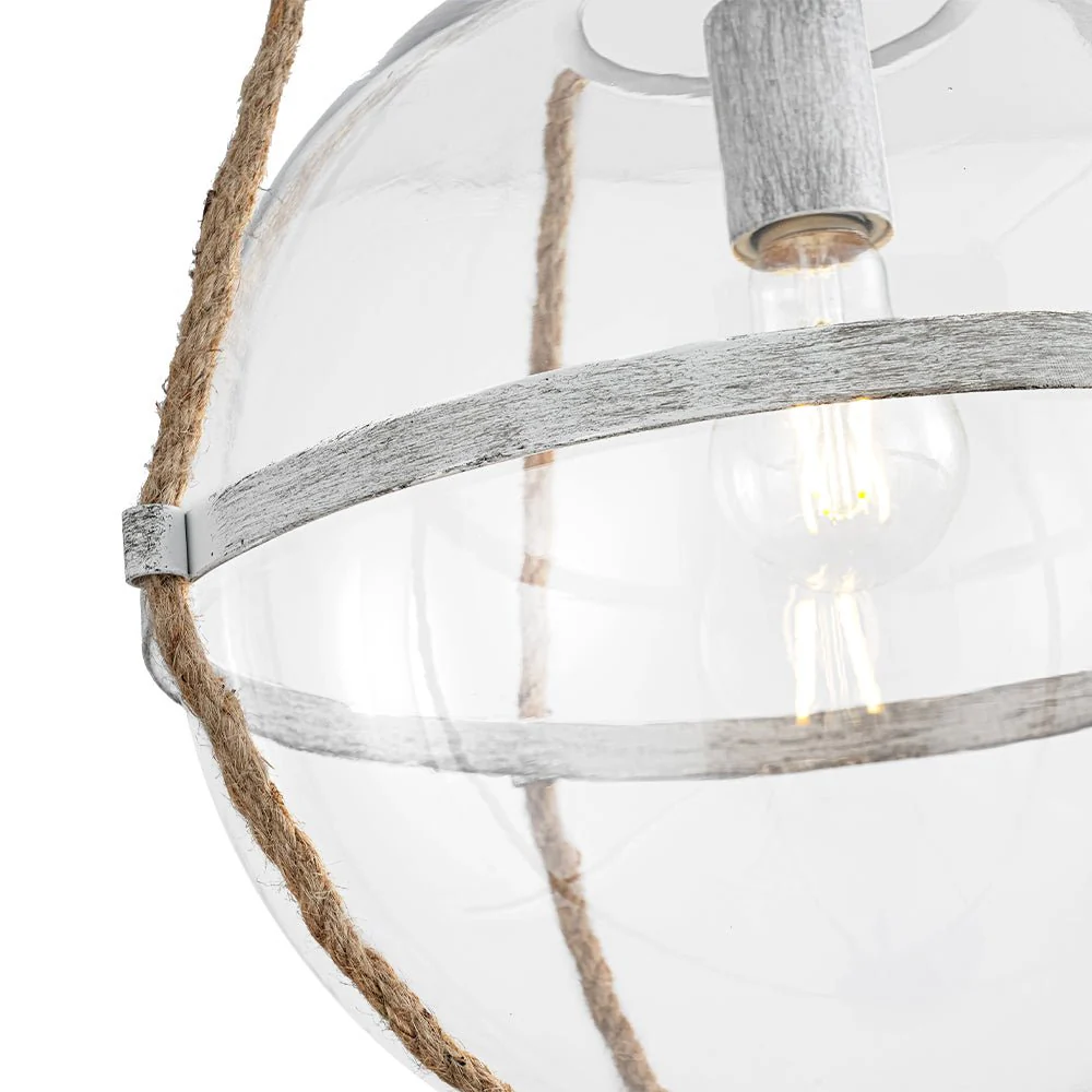 Rustic Hemp Rope Distressed White Glass Globe Pendant Light - Image 10