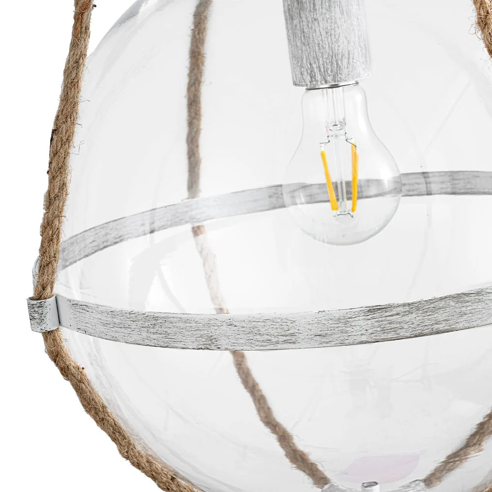 Rustic Hemp Rope Distressed White Glass Globe Pendant Light - Image 11