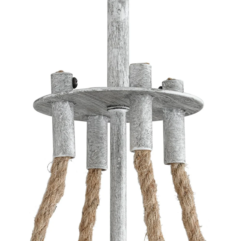 Rustic Hemp Rope Distressed White Glass Globe Pendant Light - Image 12