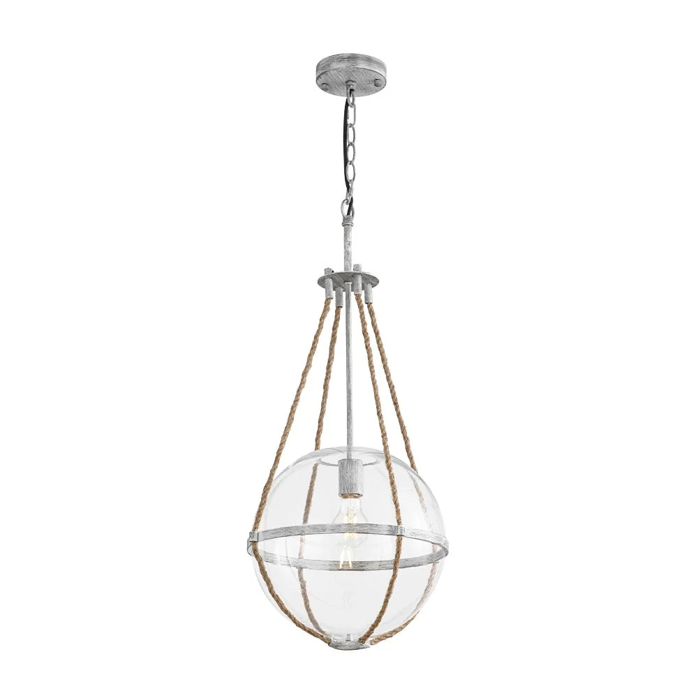 Rustic Hemp Rope Distressed White Glass Globe Pendant Light - Image 3