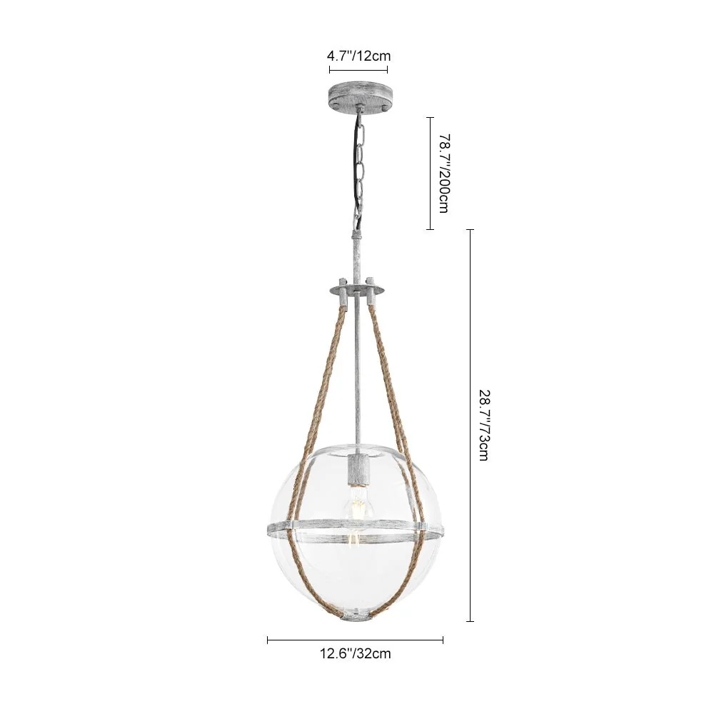 Rustic Hemp Rope Distressed White Glass Globe Pendant Light - Image 6