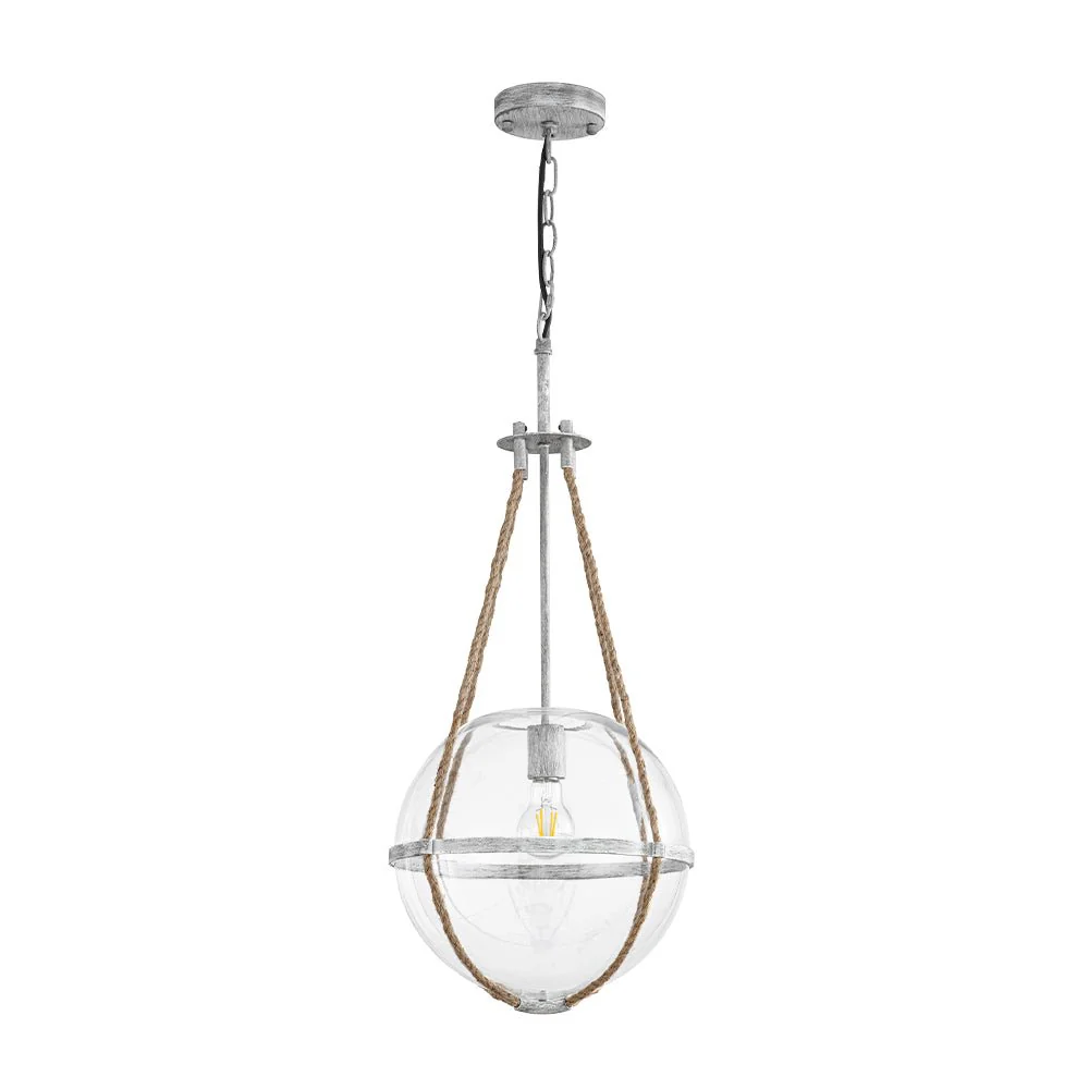 Rustic Hemp Rope Distressed White Glass Globe Pendant Light - Image 7