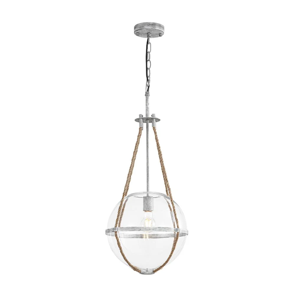 Rustic Hemp Rope Distressed White Glass Globe Pendant Light - Image 8