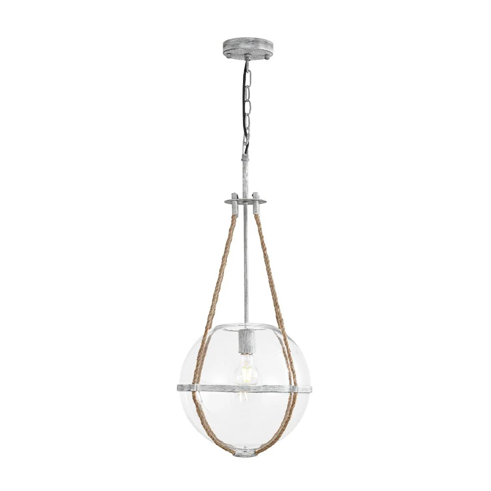 Rustic Hemp Rope Distressed White Glass Globe Pendant Light - Image 9
