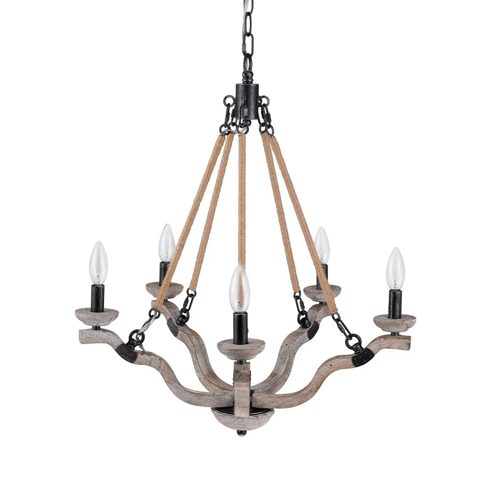 Rustic Hemp Rope Wooden Round Candle Chandelier - Image 10