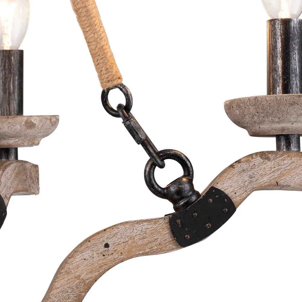 Rustic Hemp Rope Wooden Round Candle Chandelier - Image 11