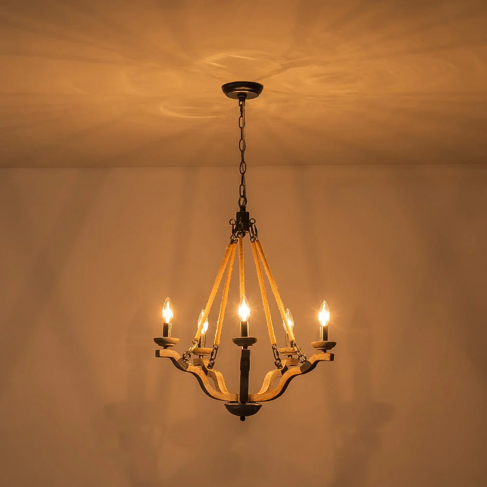 Rustic Hemp Rope Wooden Round Candle Chandelier - Image 15