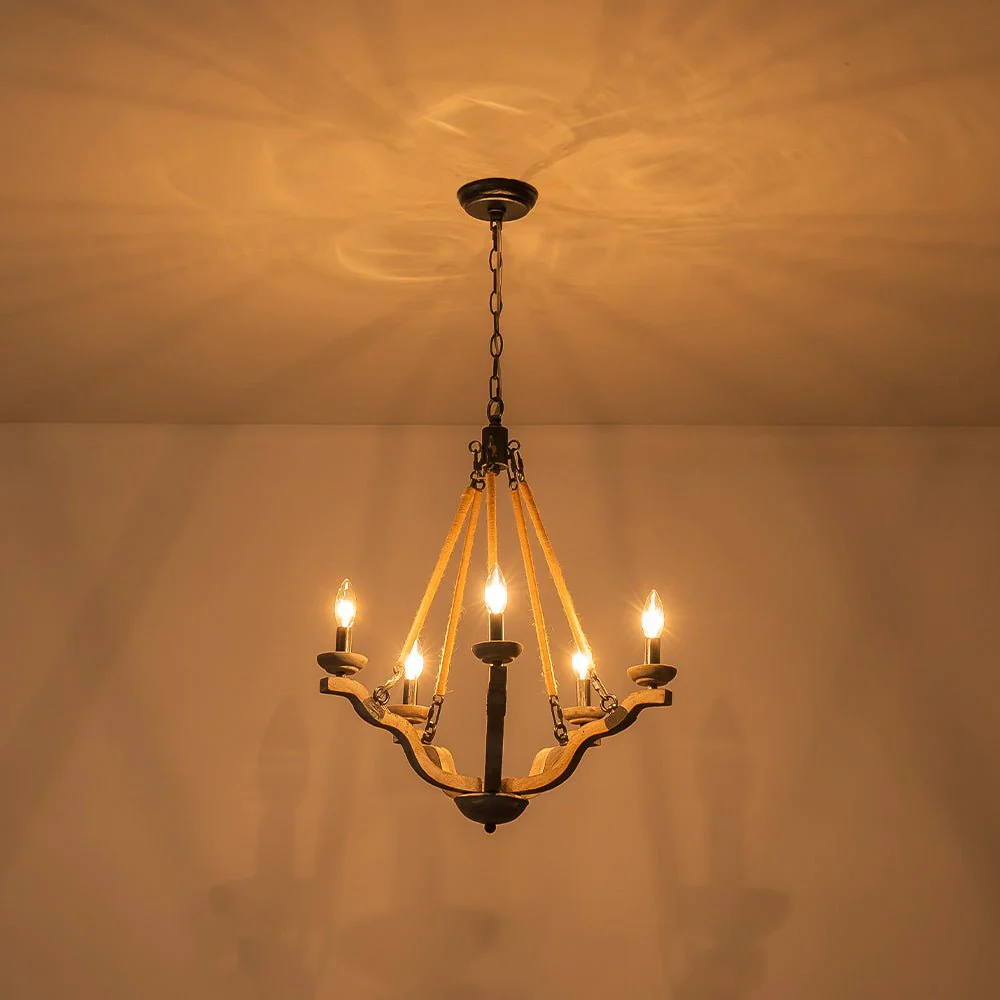 Rustic Hemp Rope Wooden Round Candle Chandelier - Image 16