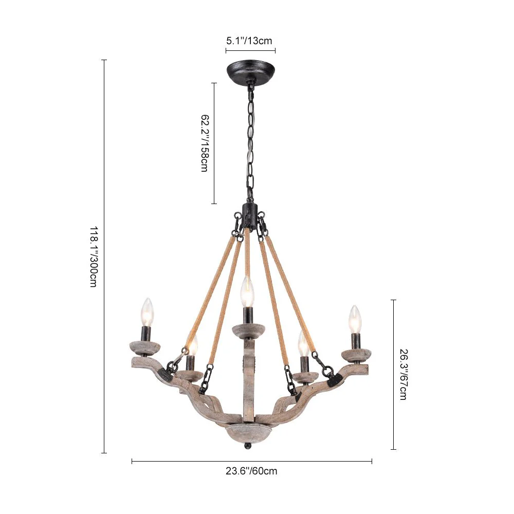 Rustic Hemp Rope Wooden Round Candle Chandelier - Image 17