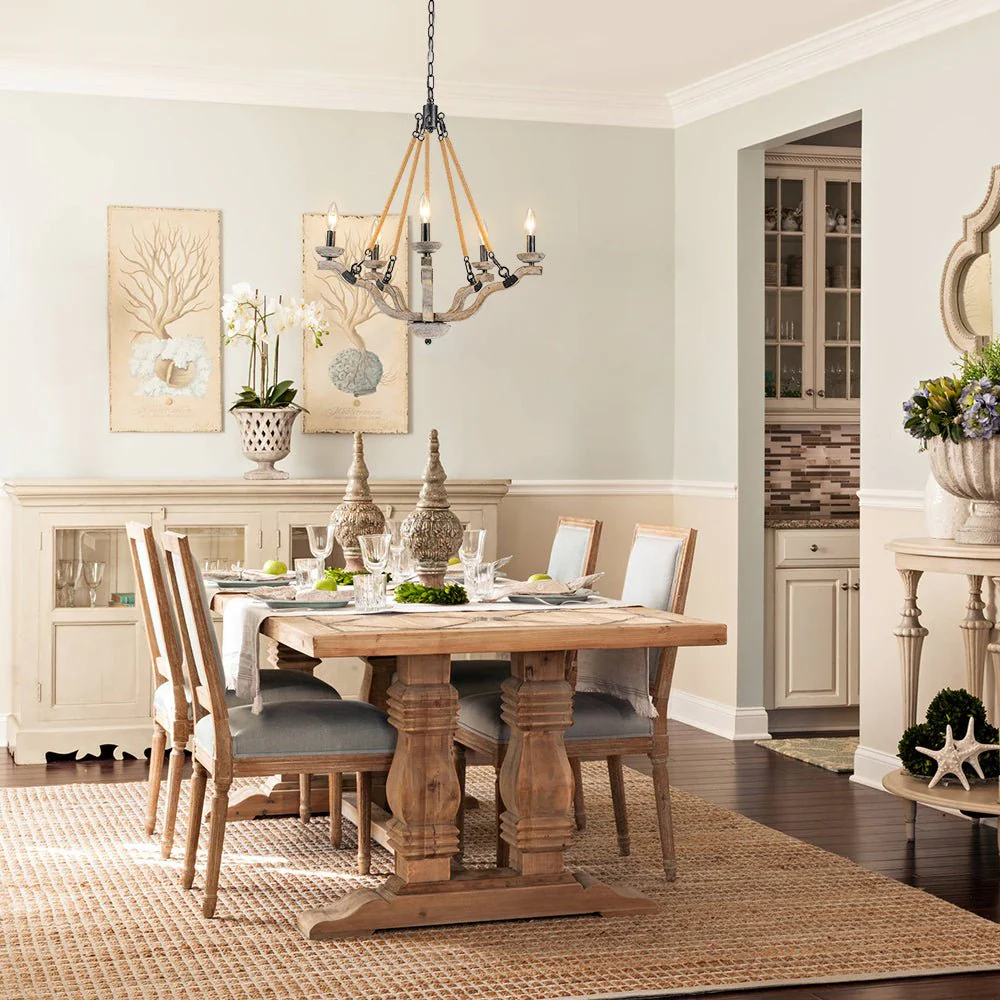 Rustic Hemp Rope Wooden Round Candle Chandelier - Image 2