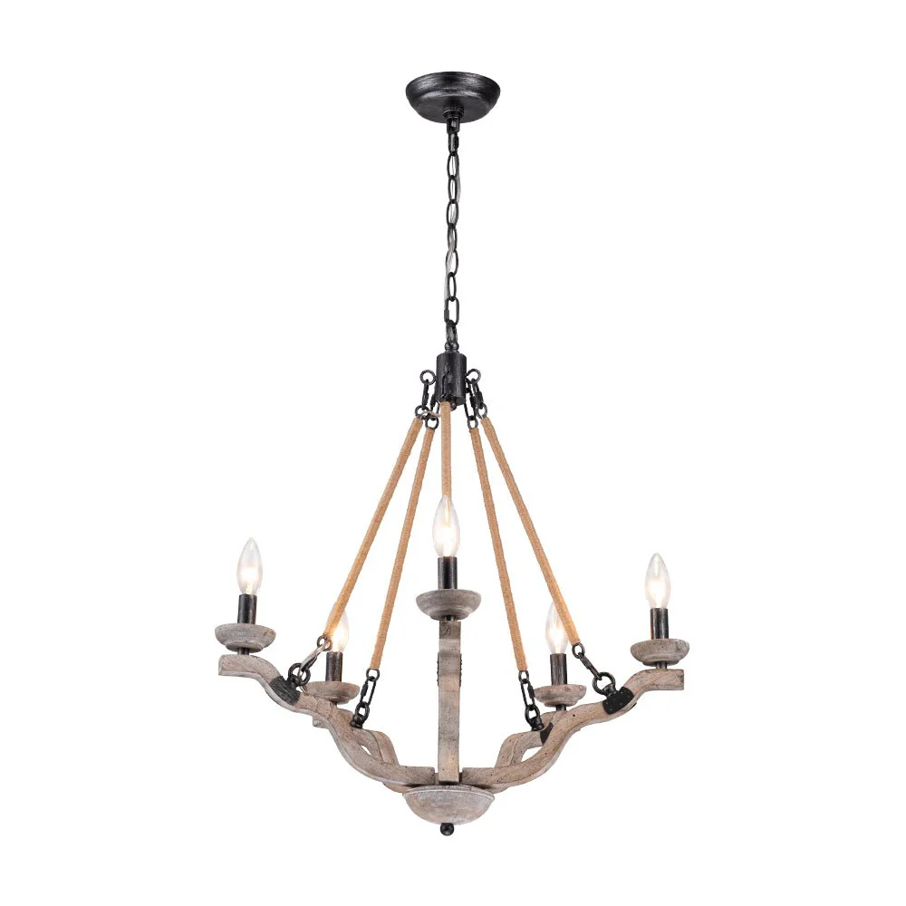 Rustic Hemp Rope Wooden Round Candle Chandelier - Image 3