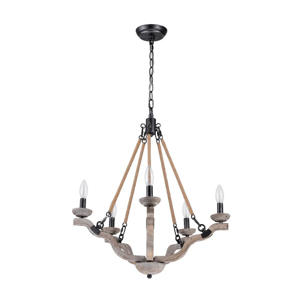 Rustic Hemp Rope Wooden Round Candle Chandelier - Image 4