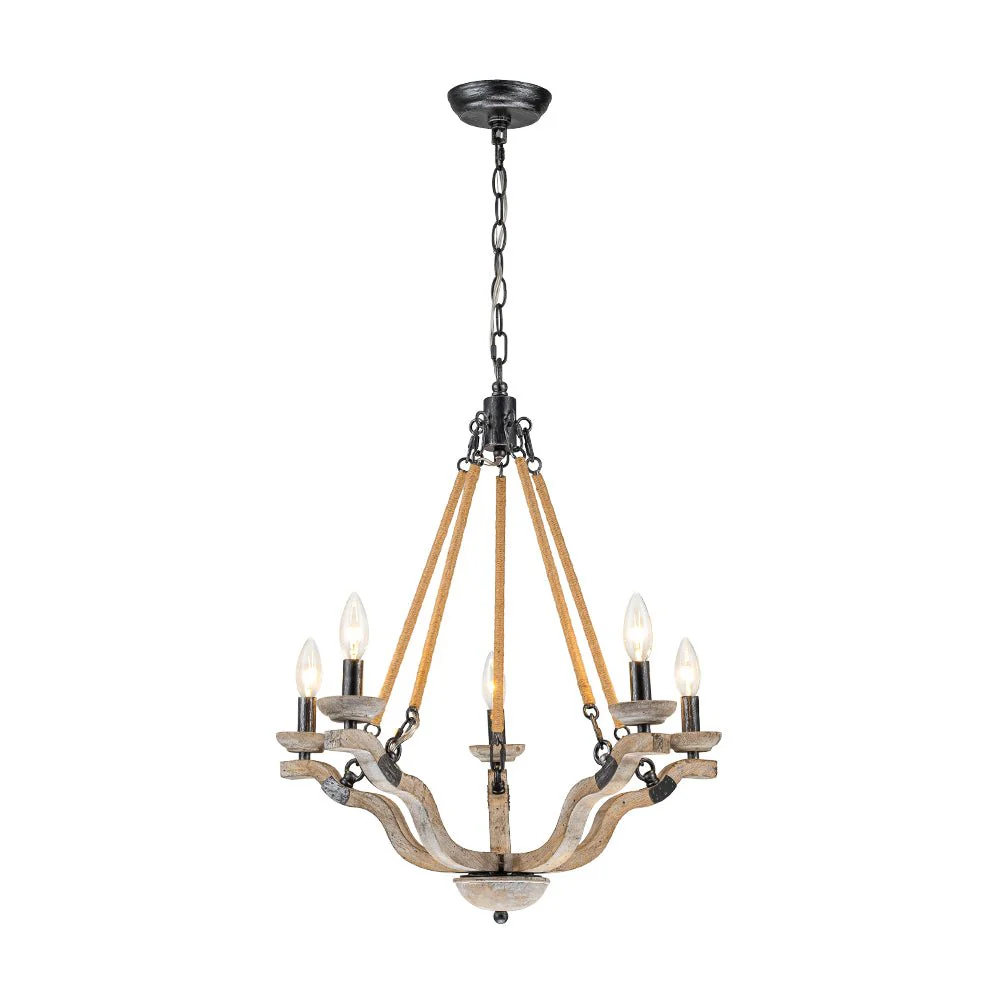 Rustic Hemp Rope Wooden Round Candle Chandelier - Image 5