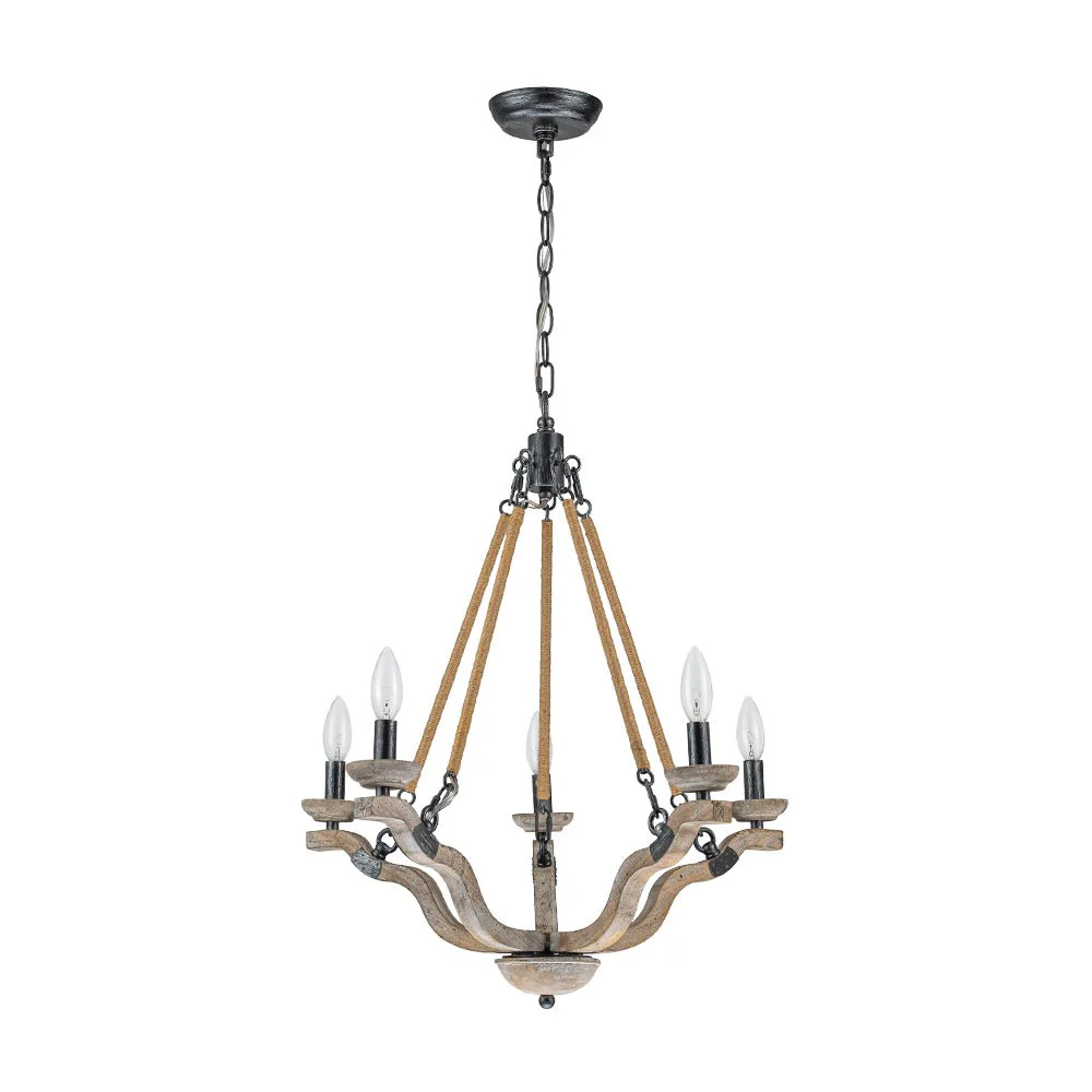 Rustic Hemp Rope Wooden Round Candle Chandelier - Image 6