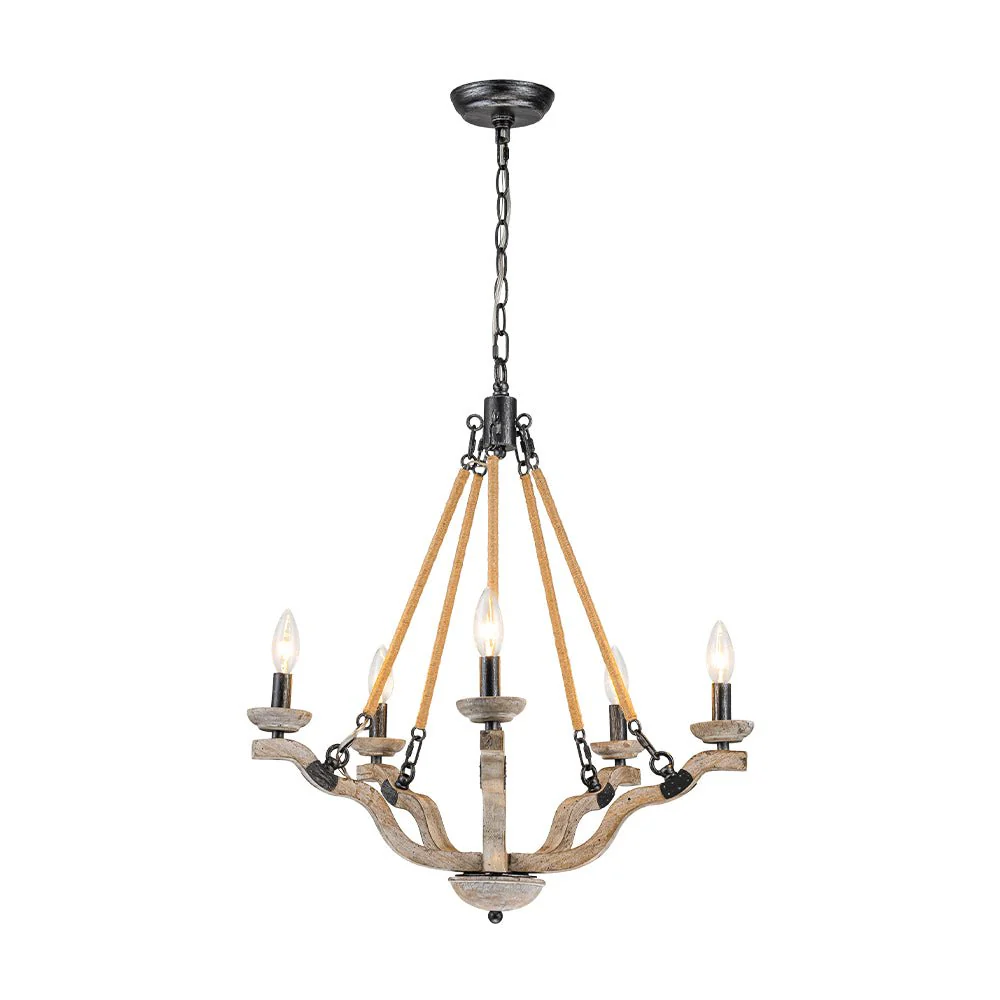 Rustic Hemp Rope Wooden Round Candle Chandelier - Image 7
