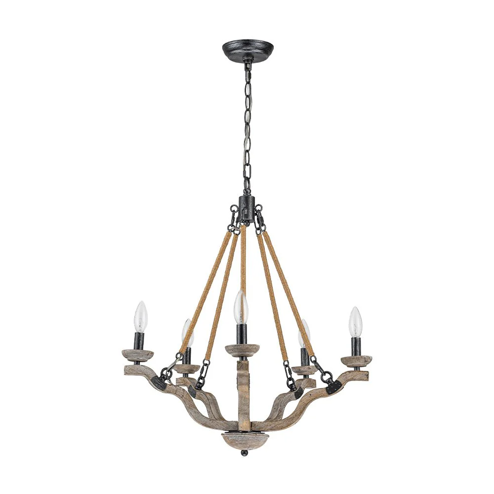 Rustic Hemp Rope Wooden Round Candle Chandelier - Image 8
