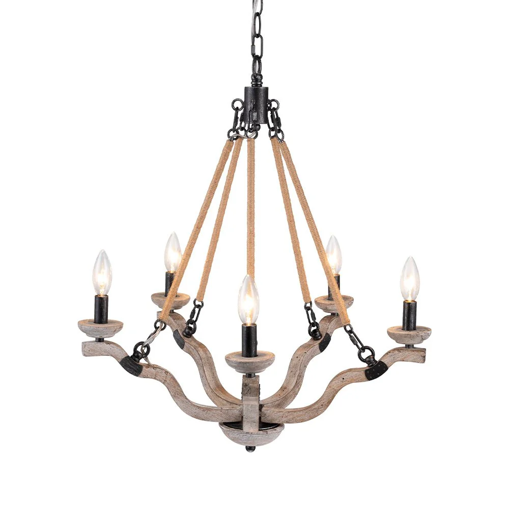 Rustic Hemp Rope Wooden Round Candle Chandelier - Image 9