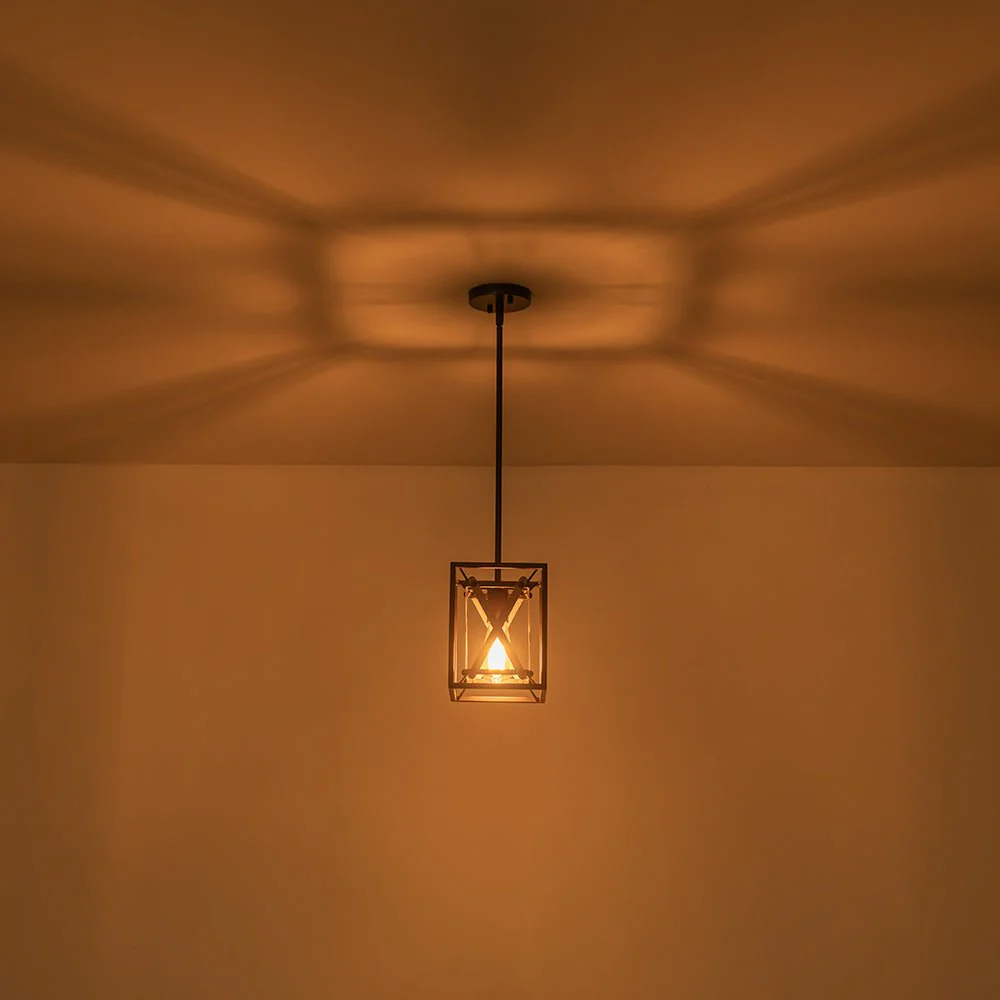 Rustic Industrial 1-Light Square Cross Cage Pendant Light - Image 10